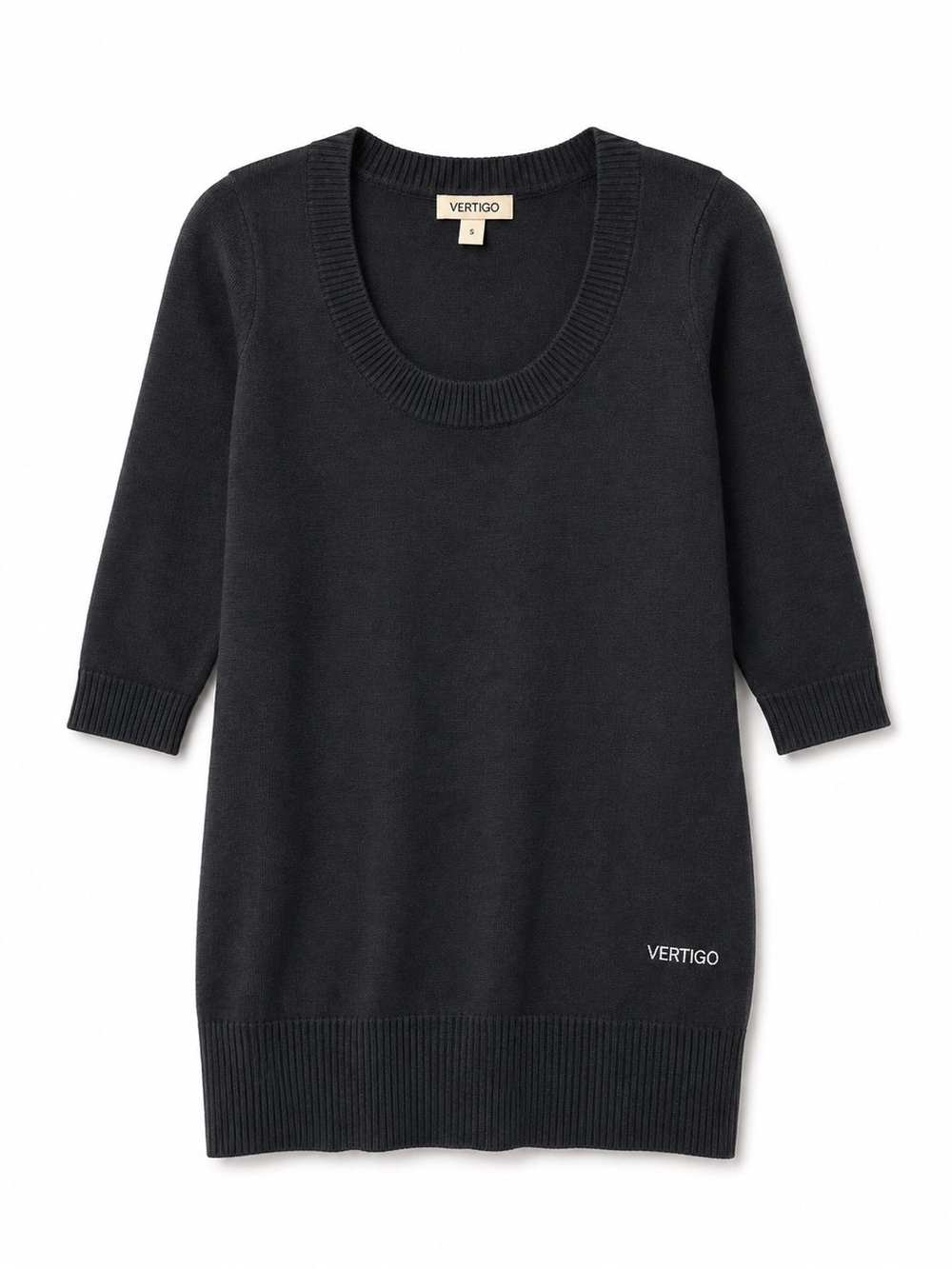 Vertigo Paris Scoop-Neck Black Knit Tunic Sweater